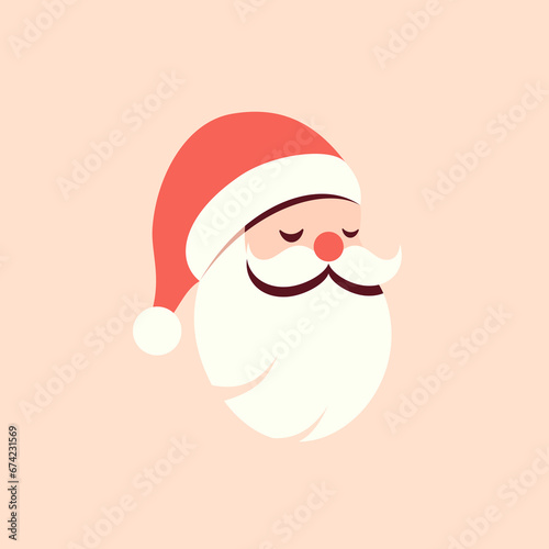 Głowa Świętego Mikołaja z brodą, wąsami i świąteczną czapką z pomponem. Ilustracja wektorowa do wykorzystania przy świątecznych projektach.