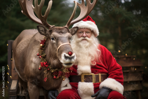 Santa and one of his reindeer, Rudolph the red nosed reindeer, Christmas holiday season photo