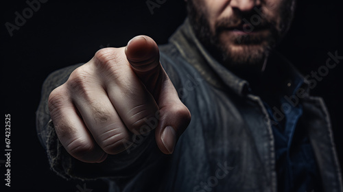 angry man pointing finger and judging photo