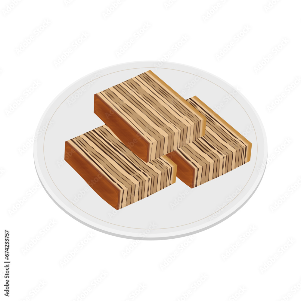 Logo Illustration of a Piece of Lapis Legit Cake or spekkoek on a Plate Logo Illustration of a Piece of Lapis Legit Cake or spekkoek on a Plate