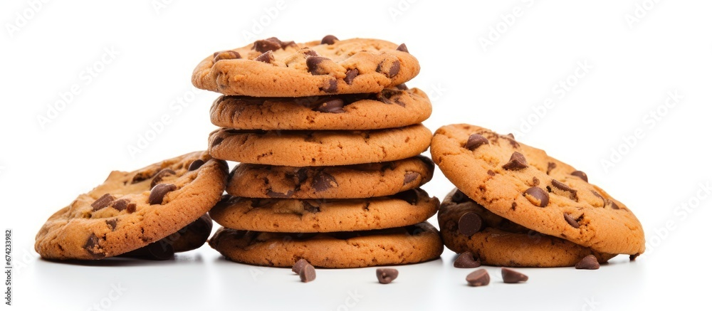 Chocolate chip cookies placed alone on a white background Chocolate chip cookies placed alone on a white background