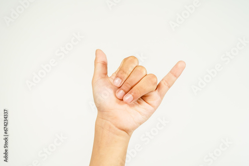 child hand pointing with two fingers  hand showing peace sign isolated on white background