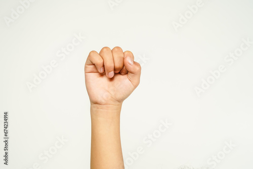 clenched fist, free hands in the air isolated on white or background