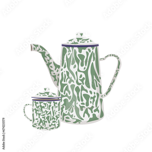 Blirik Teapot and Blirik mug Javanese Teapot Vector Illustration Logo
