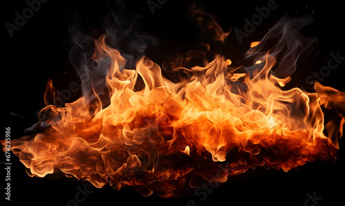 Ai generated texture of fire on a black background, fire flame, burning fire on a dark area, fire background, fire frame, fire flames background © Akilmazumder