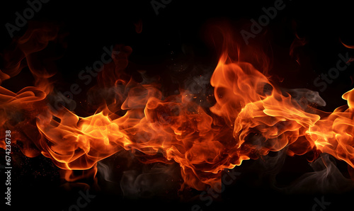 Ai generated texture of fire on a black background, fire flame, burning fire on a dark area, fire background, fire frame, fire flames background © Akilmazumder
