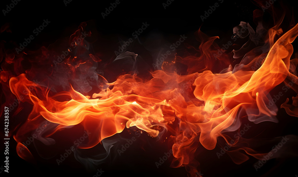 Ai generated texture of fire on a black background, fire flame, burning fire on a dark area, fire background, fire frame, fire flames background