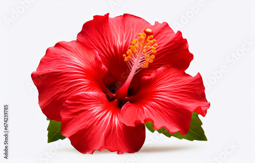 Bright red hibiscus flower isolated on a white background