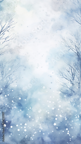 high, narrow, simple background watercolor drawing abstract blue light winter background blurred snowfall nature theme © kichigin19