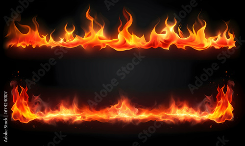 Ai generated texture of fire on a black background, fire flame, burning fire on a dark area, fire background, fire frame, fire flames background