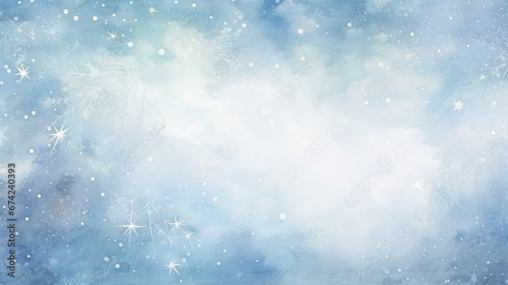 Obraz premium watercolor landscape winter, snow, snowfall view with copy space, empty banner, postcard for the new year