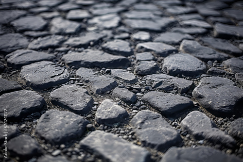 Close up view of a stone path at ground level fading off into the horizon line
