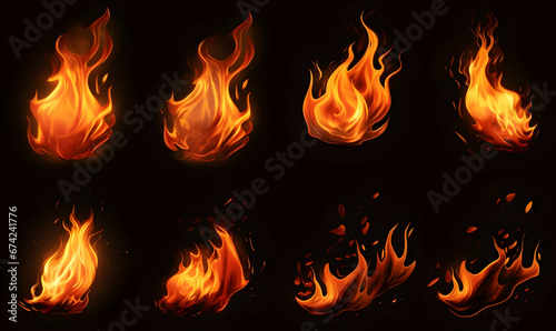 Ai generated texture of fire on a black background  fire flame  burning fire on a dark area  fire background  fire frame  fire flames background