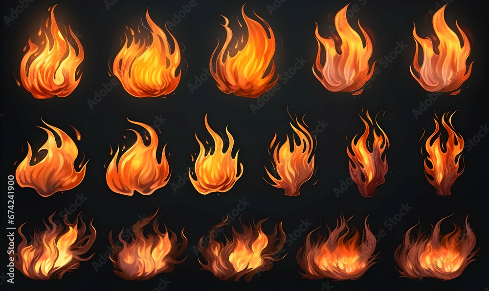 Ai generated texture of fire on a black background, fire flame, burning fire on a dark area, fire background, fire frame, fire flames background