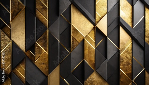 Wallpaper Mural  Abstract dark geometric 3D wall with gold and black textures in a luxurious pattern of squares and rectangles, elegant and contemporary, interior decor, background of gold Torontodigital.ca