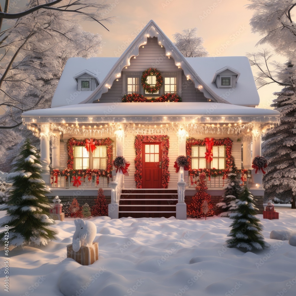 A Sunlit Christmas Wonderland: Realistic House Decorated for the Holidays