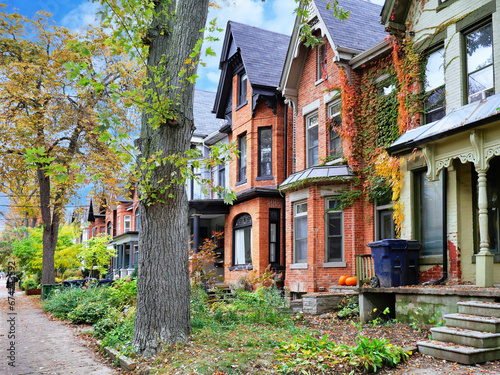 Photography Street with narrow Victorian semi-detached houses with gables