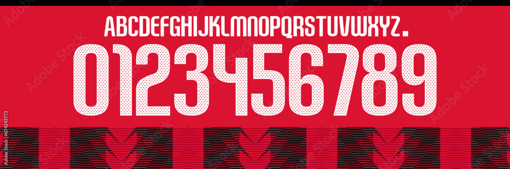 Obraz premium font vector team 2023 - 2024 kit sport style font. AC milan football style font. serie A. sports style letters and numbers for soccer team