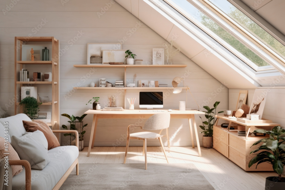 Work or education from home concept, Scandinavian interior.