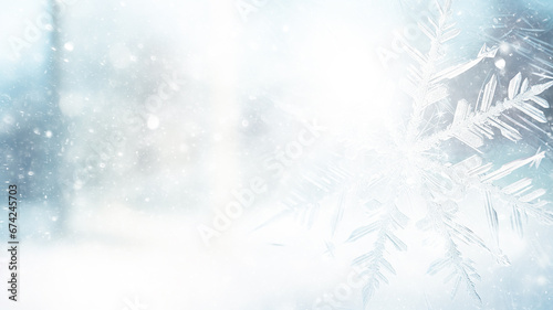 big snowflake on the window, abstract art winter background christmas greeting form, seasonal cooling climate change © kichigin19