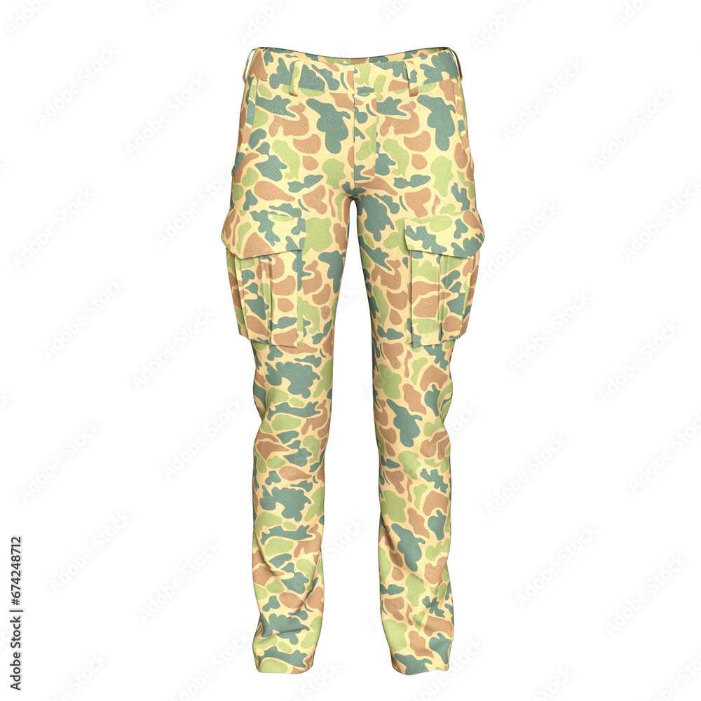 Pants Male Female Army with poses Cloth Fashion 3D render isolated illustration Pants Male Female Army with poses Cloth Fashion 3D render isolated illustration