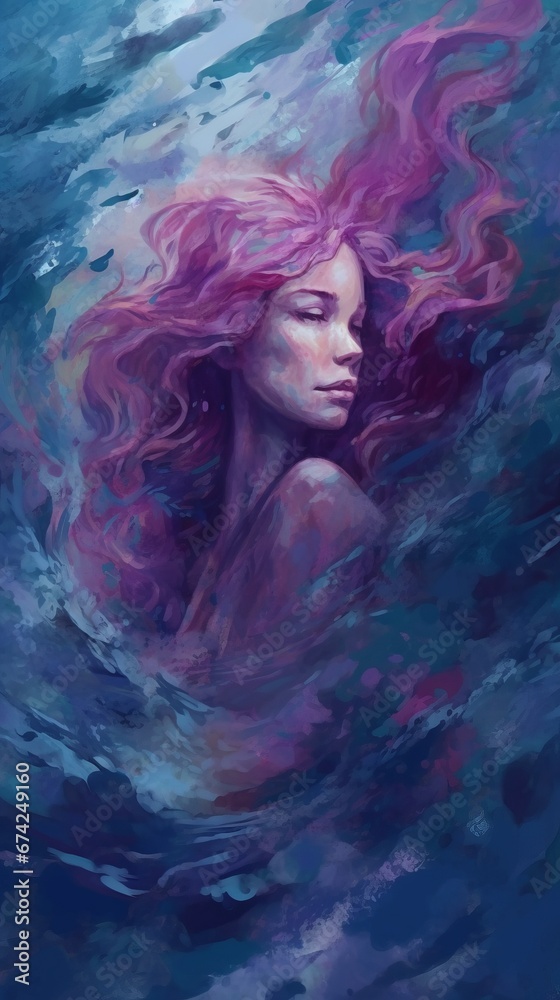A fantasy illustration of a mermaid underwater. Generative AI. A fantasy illustration of a mermaid underwater. Generative AI.