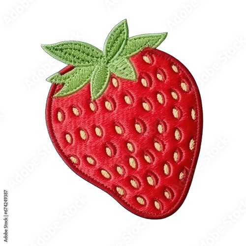 Strawberry embroidery patch isolated on transparent background. Fruit decoration for fashionable girls