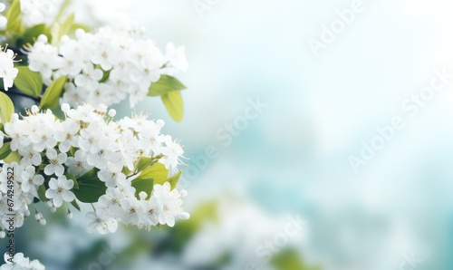 Cherry blossoms over blurred nature background. Spring blooming. with free space for text.
