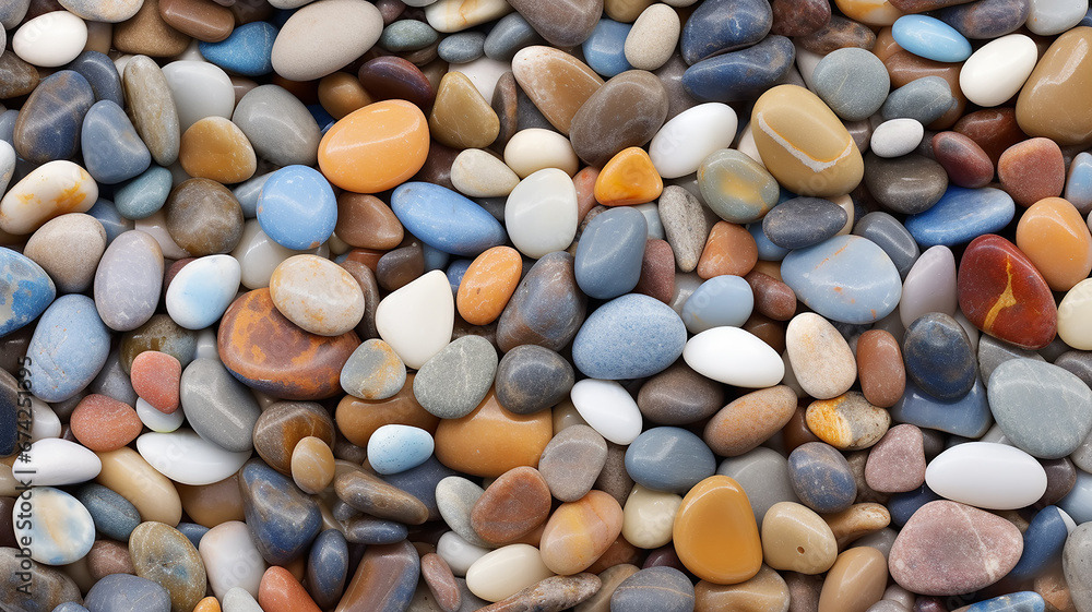 background multicolored sea polished stones, rolled pebbles on the seashore texture gems background multicolored sea polished stones, rolled pebbles on the seashore texture gems