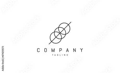 Vector logo on which an abstract image of three spheres and a sword in the middle.
