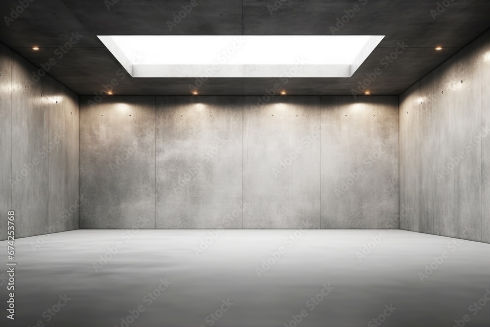 Abstract empty, modern concrete walls hallway room with indirekt ceiling lights in the back. industrial interior background template, 3D illustration. generative ai. Abstract empty, modern concrete walls hallway room with indirekt ceiling lights in the back. industrial interior background template, 3D illustration. generative ai.