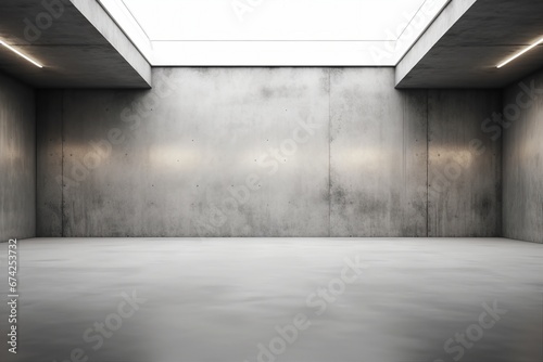 Abstract empty  modern concrete walls hallway room with indirekt ceiling lights in the back. industrial interior background template  3D illustration. generative ai.
