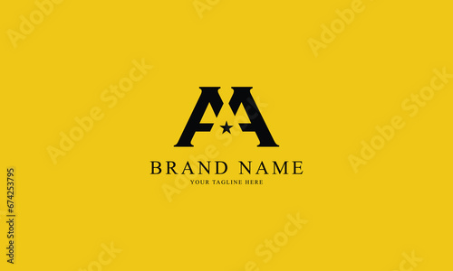AA STAR black minimal professional creative minimalist brand logo design with yellow background
