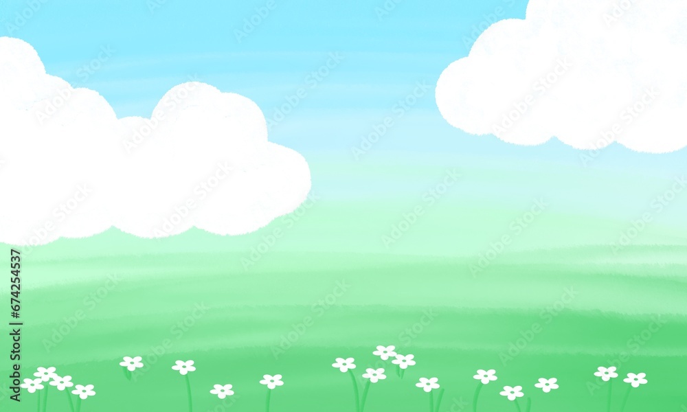 spring meadow with flowers, landscape oil paint spring meadow with flowers, landscape oil paint