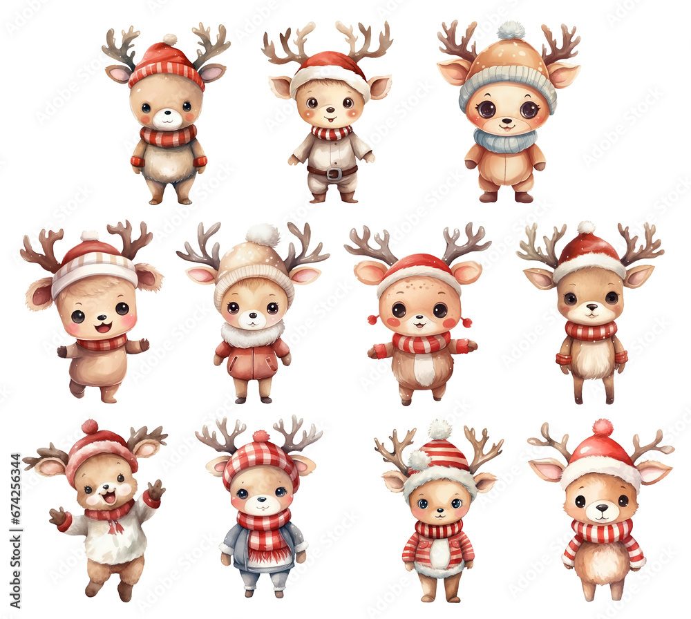 Christmas reindeer watercolor illustration, generative AI