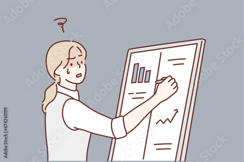 teacher writing on blackboard in classroom. Hand drawn style vector design illustrations.