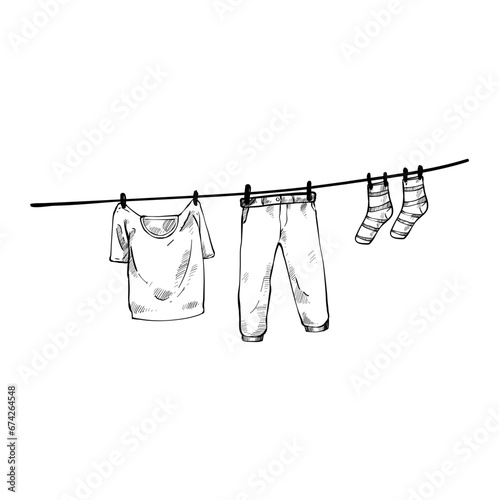 clothesline handdrawn illustration