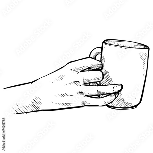 hand holding mug handdrawn illustration