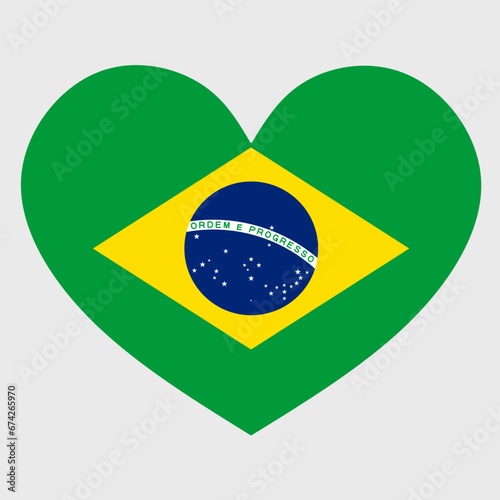 Vector illustration of the Brazil flag with a heart shaped isolated on plain background.