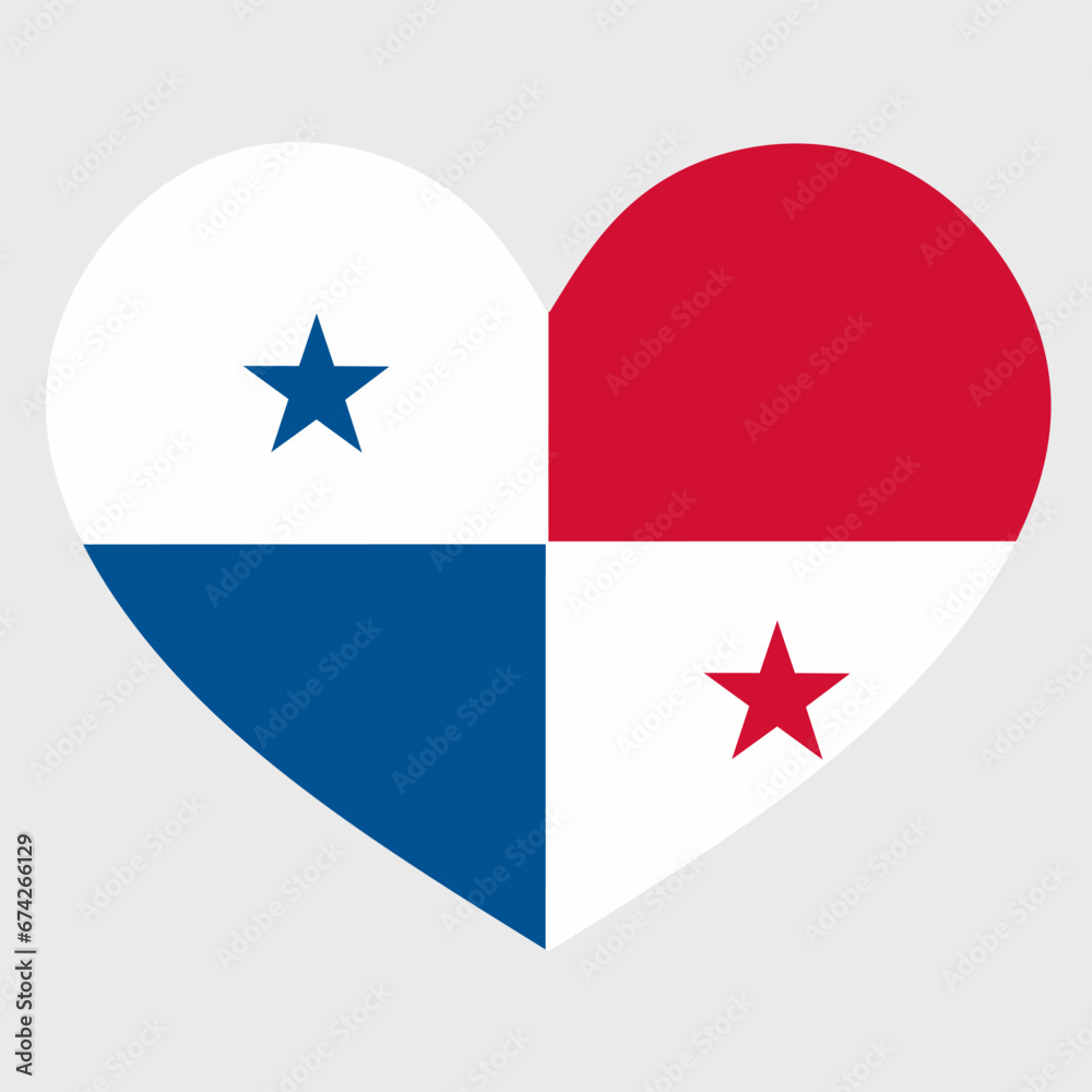 Vector illustration of the Panama flag with a heart shaped isolated on plain background.