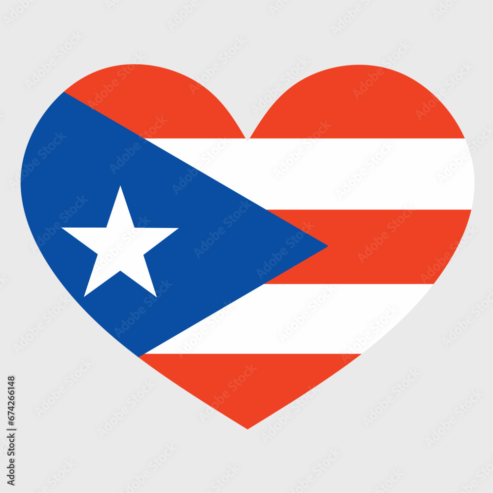 Vector illustration of the Puerto Rico flag with a heart shaped isolated on plain background. Vector illustration of the Puerto Rico flag with a heart shaped isolated on plain background.