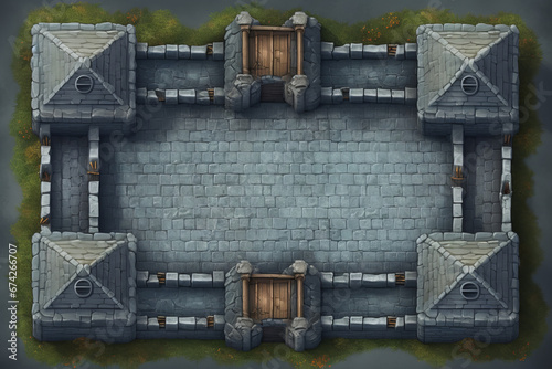top down illustrated asset of a castle environment, material texture