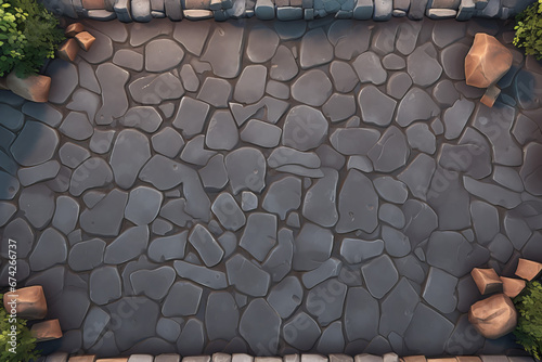 top down illustrated asset of a stone bridge environment, material texture photo