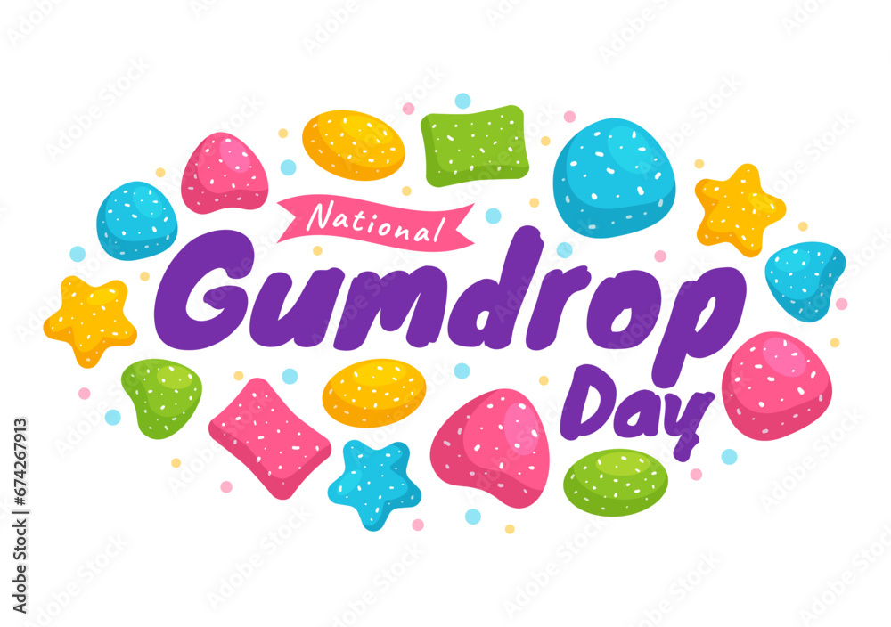 National Gumdrop Day Vector Illustration on February 15 with Delicious Candies Brightly Colored Dome Shaped in Flat Cartoon Background
