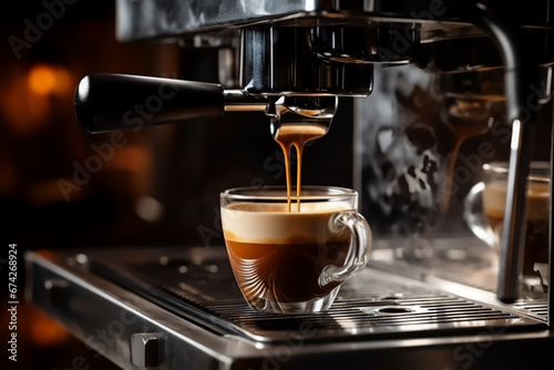 Espresso machine pouring espresso with cream