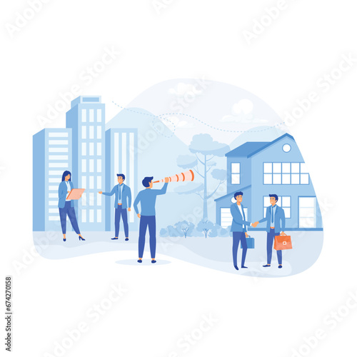 Real estate business concept. real estate market growth, exchange of living space, presentation of a house, flat vector modern illustration 