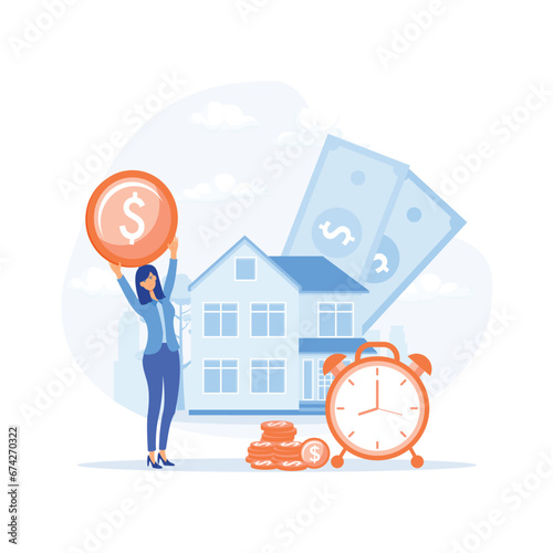 young couple investing money in real estate. Bank loan and savings, flat vector modern illustration 