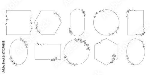 Set of floral line frame illustration. Wedding aesthetic line frame. Vector Illustration.