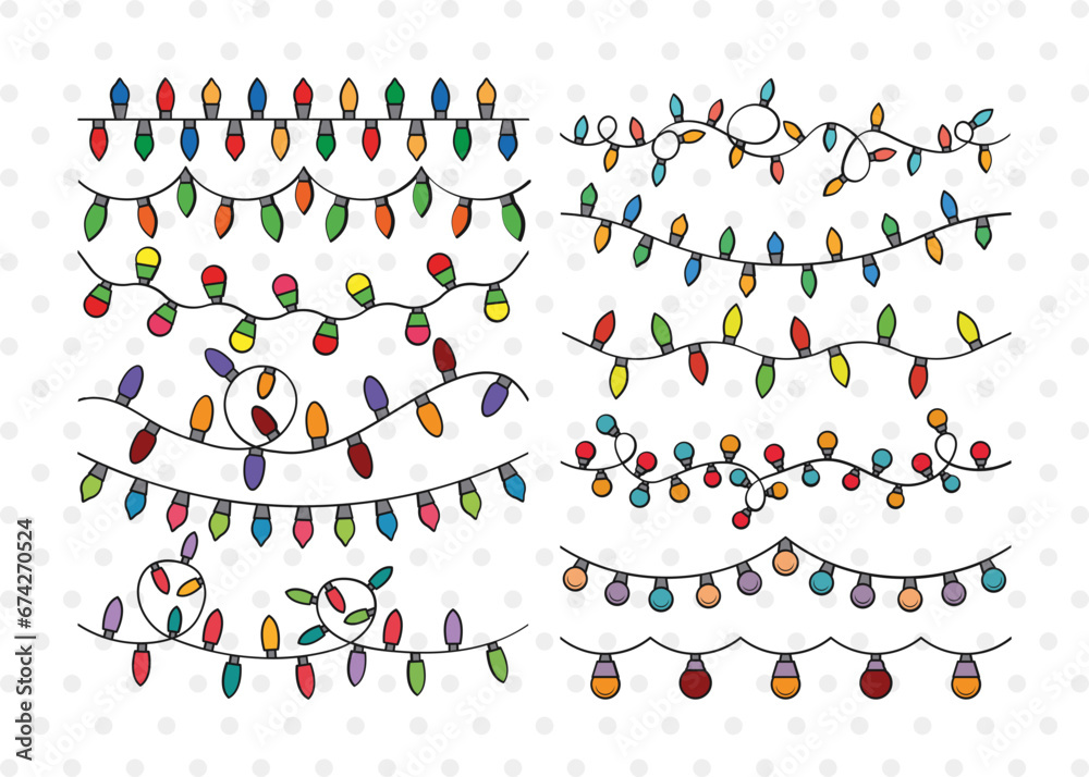 Vektorová grafika „String Lights Clipart SVG Cut File Lights Svg