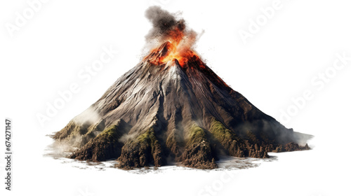 Valcano with lava flow isolated on transparent background, Generative ai. photo